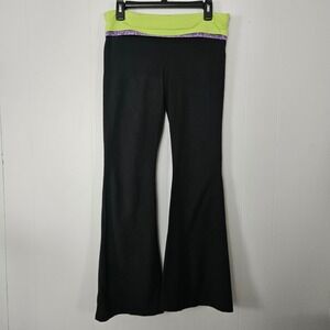 Y2k Energie Foldover Yoga Pants Women Large Black Flare Leg Low Rise